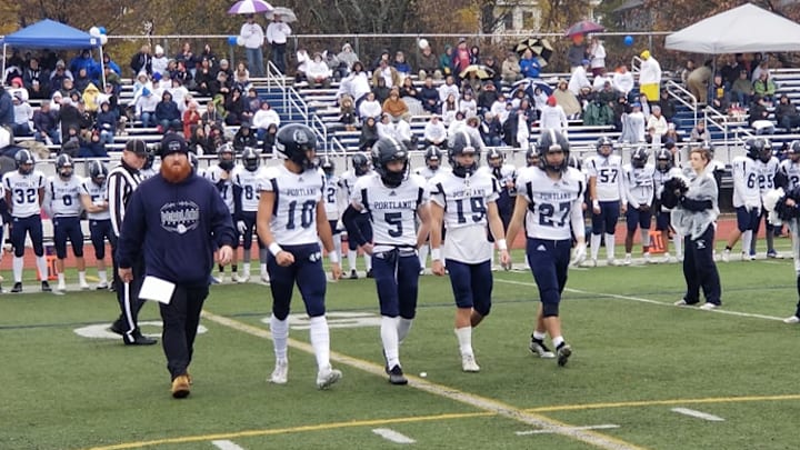Portland Bulldogs walking up at the 2023 Maine high school football state championships. Portland Bulldogs walking up at the 2023 Maine high school football state championships.
