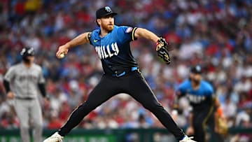 Jun 21, 2024; Philadelphia, Pennsylvania, USA; Philadelphia Phillies relief pitcher Spencer Turnbull (22) throws a pitch against the Arizona Diamondbacks in the fifth inning at Citizens Bank Park. Mandatory Credit: Kyle Ross-Imagn Images