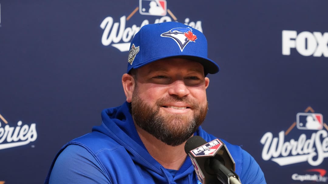 Oct 29, 2025; Los Angeles, California, USA;Toronto Blue Jays manager John Schneider at press conference during game five of the 2025 MLB World Series at Dodger Stadium. Oct 29, 2025; Los Angeles, California, USA;Toronto Blue Jays manager John Schneider at press conference during game five of the 2025 MLB World Series at Dodger Stadium.