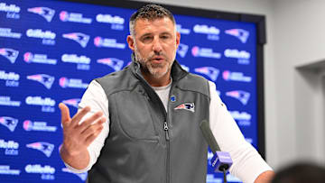 May 9, 2025; Foxborough, MA, USA;  New England Patriots head coach Mike Vrabel speaks the to media during a press conference at Gillette Stadium.