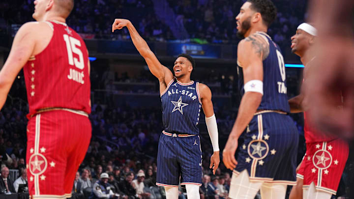 Milwaukee Bucks forward Giannis Antetokounmpo during the NBA All-Star Game on Feb. 18, 2024. Milwaukee Bucks forward Giannis Antetokounmpo during the NBA All-Star Game on Feb. 18, 2024.