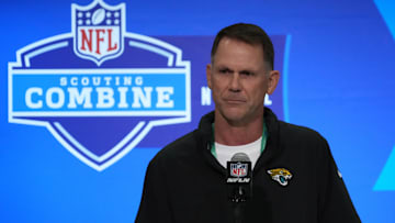 Feb 27, 2024; Indianapolis, IN, USA; Jacksonville Jaguars general manager Trent Baalke speaks at a press conference at the NFL Scouting Combine at Indiana Convention Center. Mandatory Credit: Kirby Lee-Imagn Images