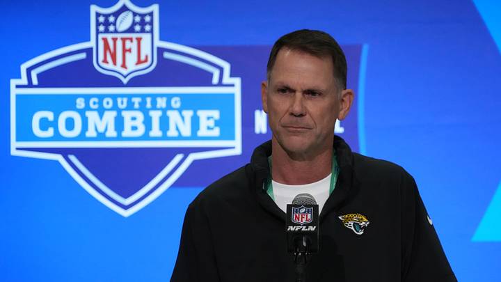 Feb 27, 2024; Indianapolis, IN, USA; Jacksonville Jaguars general manager Trent Baalke speaks at a press conference at the NFL Scouting Combine at Indiana Convention Center. Mandatory Credit: Kirby Lee-Imagn Images