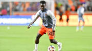 Feb 24, 2024; Houston, Texas, USA; Houston Dynamo FC midfielder Ousmane Sylla (26) warms up prior to the match against Sporting Kansas City at Shell Energy Stadium. 