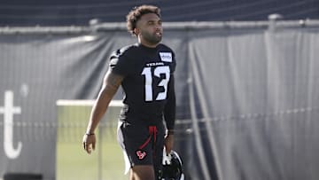 Jul 23, 2025; Houston, TX, USA;  Houston Texans wide receiver Christian Kirk (13) during training camp at Houston Methodist Training Center. Mandatory Credit: Troy Taormina-Imagn Images