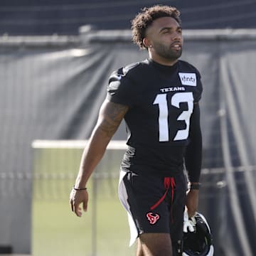 Jul 23, 2025; Houston, TX, USA;  Houston Texans wide receiver Christian Kirk (13) during training camp at Houston Methodist Training Center. Mandatory Credit: Troy Taormina-Imagn Images