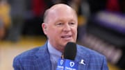 Dec 15, 2024; Los Angeles, California, USA; FanDuel Sports Network play-by-play announcer Pete Pranica during the game between the Memphis Grizzlies and the Los Angeles Lakers at Crypto.com Arena. 