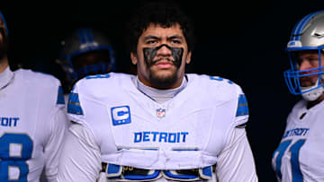 Dec 22, 2024; Chicago, Illinois, USA; Detroit Lions offensive tackle Penei Sewell (58) stands in the tunnel before the game against the Chicago Bears at Soldier Field.