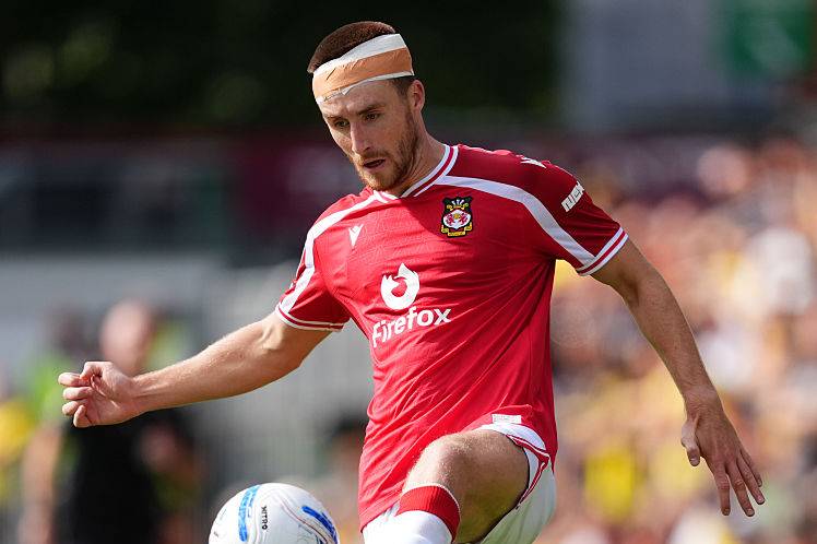 Wrexham's George Thomason during the Sky Bet Championship match at the Racecourse Ground.