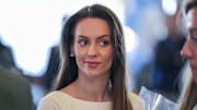 Dec 12, 2024; Chapel Hill, NC, USA; Jordon Hudson the girlfriend of Bill Belichick in attendance at Loudermilk Center for Excellence. Mandatory Credit: Jim Dedmon-Imagn Images