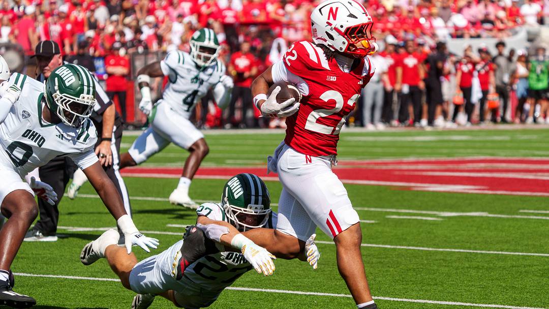 Nebraska running back Isaiah Mozee carries the ball during the first quarter against Ohio. Nebraska running back Isaiah Mozee carries the ball during the first quarter against Ohio.