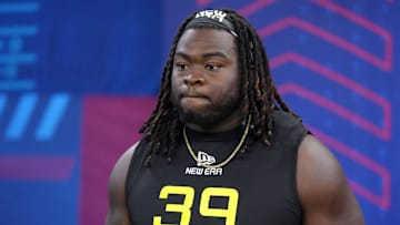 Indiana defensive lineman CJ West (DL39) looks on during the 2025 NFL Combine at Lucas Oil Stadium.