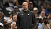 Mar 31, 2025; Dallas, Texas, USA; Brooklyn Nets head coach Jordi Fernandez during the game between the Dallas Mavericks and the Brooklyn Nets at the American Airlines Center. Mandatory Credit: Jerome Miron-Imagn Images