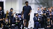 Colorado Buffaloes quarterback Shedeur Sanders runs drills at the University of Colorado NFL Showcase at the CU Indoor Practice Facility. 