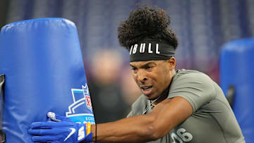 Feb 29, 2024; Indianapolis, IN, USA; Ohio State linebacker Steele Chambers (LB06) works out during