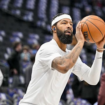 Nov 5, 2023; Dallas, Texas, USA; Dallas Mavericks forward Markieff Morris (88) warms up before the game between the Dallas Mavericks and the Charlotte Hornets at the American Airlines Center. Mandatory Credit: Jerome Miron-Imagn Images