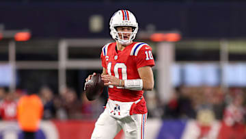 Patriots quarterback Drake Maye has thrown for 250 yards or more eight times during New England's 10-game winning streak.