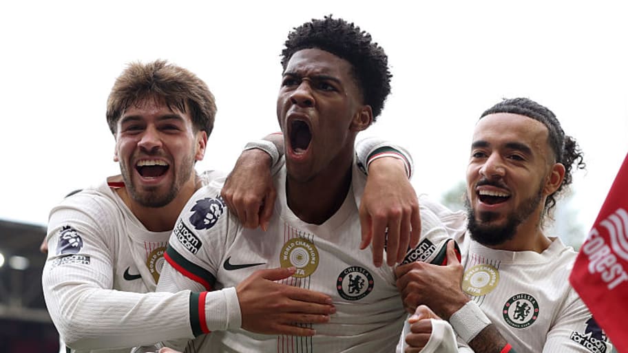 Josh Acheampong celebrates scoring for Chelsea