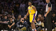 Los Angeles Lakers guard Bronny James on the court during the second half against the Denver Nuggets at Crypto.com Arena. 