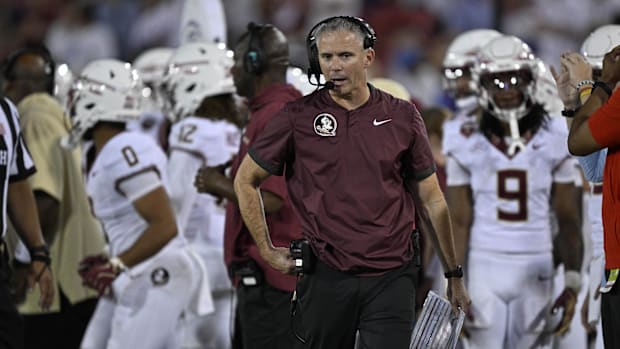 Mike Norvell coaches Florida State during the 2024 seaso