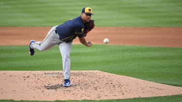 Aug 2, 2024; Washington, District of Columbia, USA; Milwaukee Brewers starting pitcher Frankie Montas (47) throws a pitch against the Washington Nationals during the second inning at Nationals Park. Mandatory Credit: Rafael Suanes-USA TODAY Sports