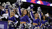 Nov 29, 2025; Fort Worth, Texas, USA; The TCU Horned Frogs showgirl dancer cheerleaders perform during the first half of the game against the Cincinnati Bearcats at Amon G. Carter Stadium. Mandatory Credit: Jerome Miron-Imagn Images