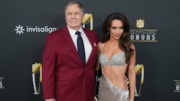 Bill Belichick and Jordon Hudson on the red carpet before Super Bowl LIX NFL Honors at Saenger Theatre. 