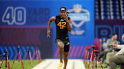 Mar 1, 2025; Indianapolis, IN, USA; Tennessee wideout Dont'e Thornton (WO42) during the 2025 NFL Combine at Lucas Oil Stadium. Mandatory Credit: Kirby Lee-Imagn Images