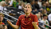 Mar 1, 2025; Eugene, Oregon, USA; USC Trojans head coach Eric Musselman reacts to the action in the second half against the Oregon Ducks at Matthew Knight Arena. Mandatory Credit: Craig Strobeck-Imagn Images
