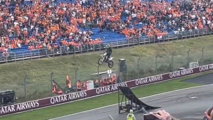 A stunt motorcyclist was injured Saturday prior to the Dutch Grand Prix qualifying. 