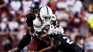 Mississippi State Wide Receiver Anthony Evans III (#3) during the game between the Texas A&M Aggies and the Mississippi State Bulldogs at Kyle Field in College Station, TX.
