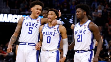 Texas Tech v Duke; Duke basketball forwards Paolo Banchero, Wendell Moore, and AJ Griffin