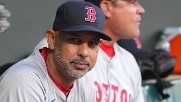 Boston Red Sox manager Alex Cora (left) and coach Andy Fox (right) prior to the game against the Baltimore Orioles at Oriole Park at Camden Yards.