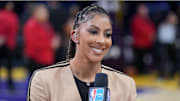 Oct 24, 2025; Los Angeles, California, USA; NBA on Prime analyst Candace Parker during the game between the Minnesota Timberwolves and the Los Angeles Lakers at Crypto.com Arena. Mandatory Credit: Kirby Lee-Imagn Images