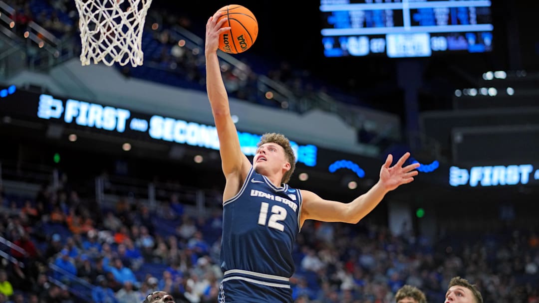 Utah State Aggies guard Mason Falslev.