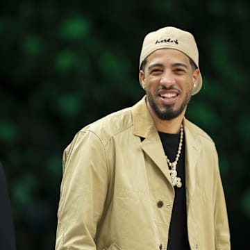 Oct 26, 2025; Minneapolis, Minnesota, USA; Indiana Pacers guard Tyrese Haliburton (0) looks on from the bench against the Minnesota Timberwolves in the first half at Target Center. Mandatory Credit: Jesse Johnson-Imagn Images