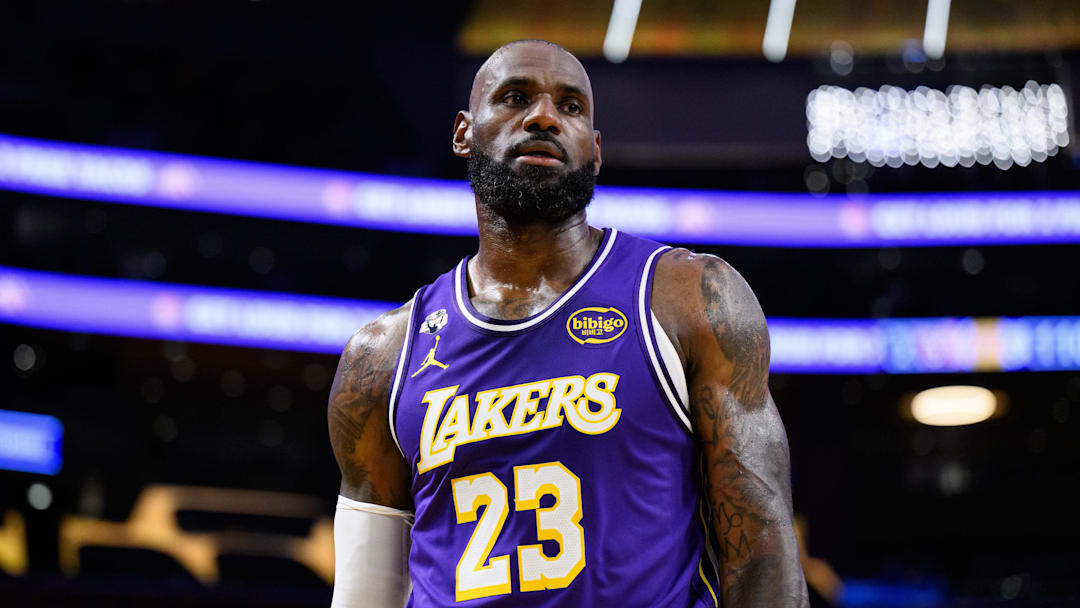 Mar 27, 2026; Los Angeles, California, USA; Los Angeles Lakers forward LeBron James (23) during the second half against the Brooklyn Nets at Crypto.com Arena. Mandatory Credit: William Liang-Imagn Images
