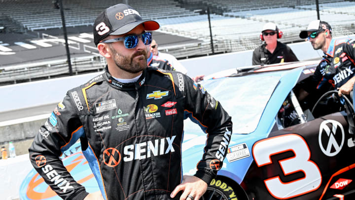 NASCAR Cup Series driver Austin Dillon (3) stands by his car during qualifying for the Brickyard 400, Saturday, July 20, 2024, at Indianapolis Motor Speedway. Photo Credit