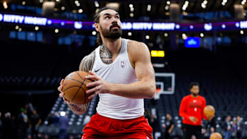 Jan 16, 2025; Sacramento, California, USA; Houston Rockets center Steven Adams (12) warms up before the game against the Sacramento Kings at Golden 1 Center. Mandatory Credit: Sergio Estrada-Imagn Images