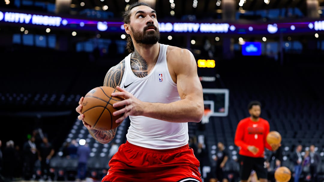 Jan 16, 2025; Sacramento, California, USA; Houston Rockets center Steven Adams (12) warms up before the game against the Sacramento Kings at Golden 1 Center. Mandatory Credit: Sergio Estrada-Imagn Images