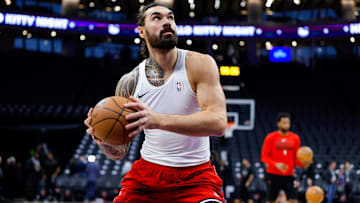 Jan 16, 2025; Sacramento, California, USA; Houston Rockets center Steven Adams (12) warms up before the game against the Sacramento Kings at Golden 1 Center. Mandatory Credit: Sergio Estrada-Imagn Images