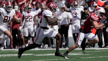 Alabama running back Jam Miller (26) scores a touchdown on a 34-yard run during the third quarter of their game Saturday, September 14, 2024 at Camp Randall Stadium in Madison, Wisconsin. Alabama beat Wisconsin 42-10.