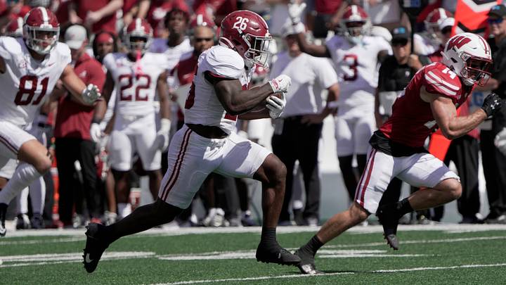 Alabama running back Jam Miller (26) scores a touchdown on a 34-yard run during the third quarter of their game Saturday, September 14, 2024 at Camp Randall Stadium in Madison, Wisconsin. Alabama beat Wisconsin 42-10.