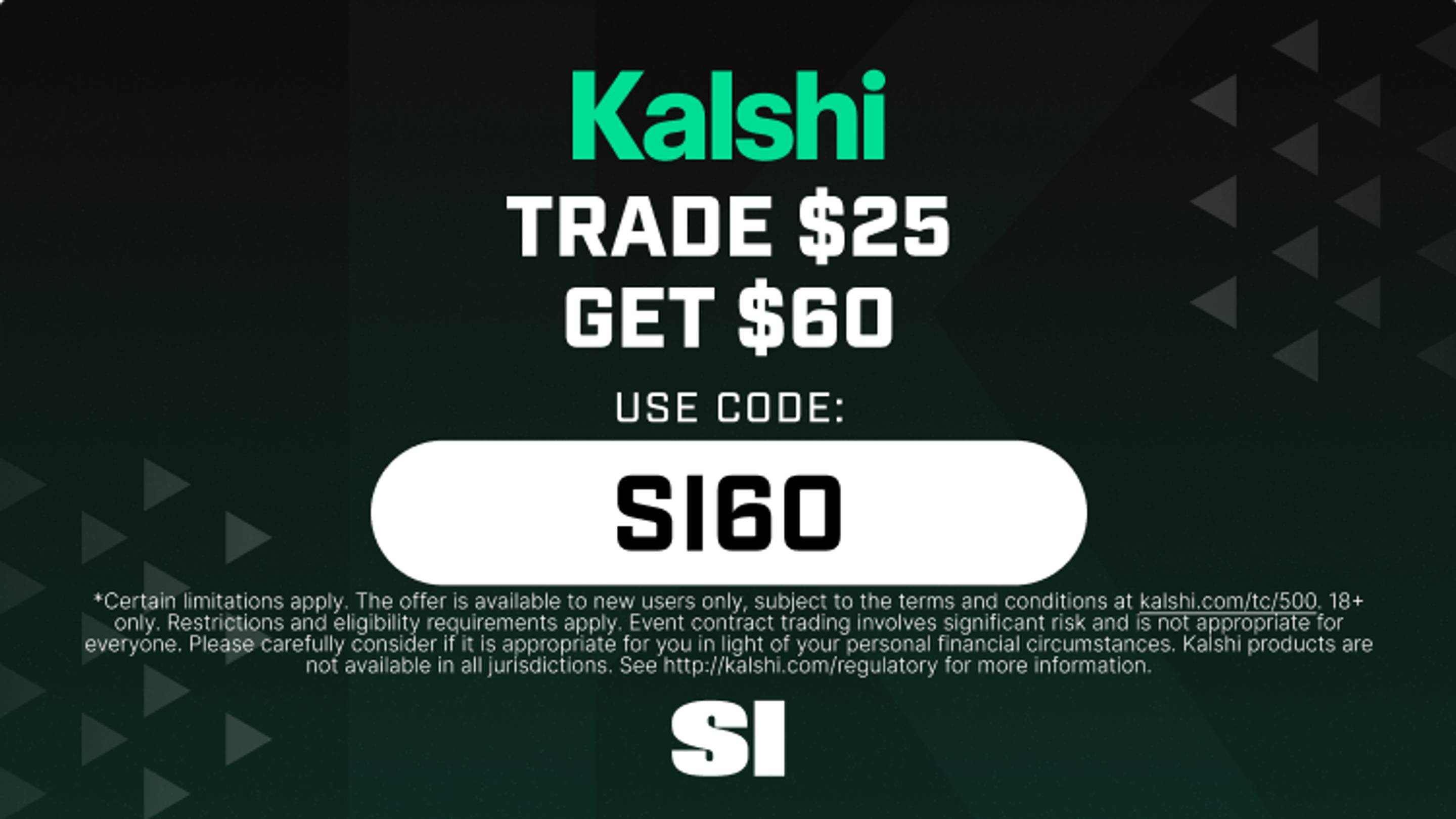 Trade $25, Get $60 with Kalshi promo code SI60 for Eagles vs. Bears Monday Night Football. Claim the best prediction market promo today.