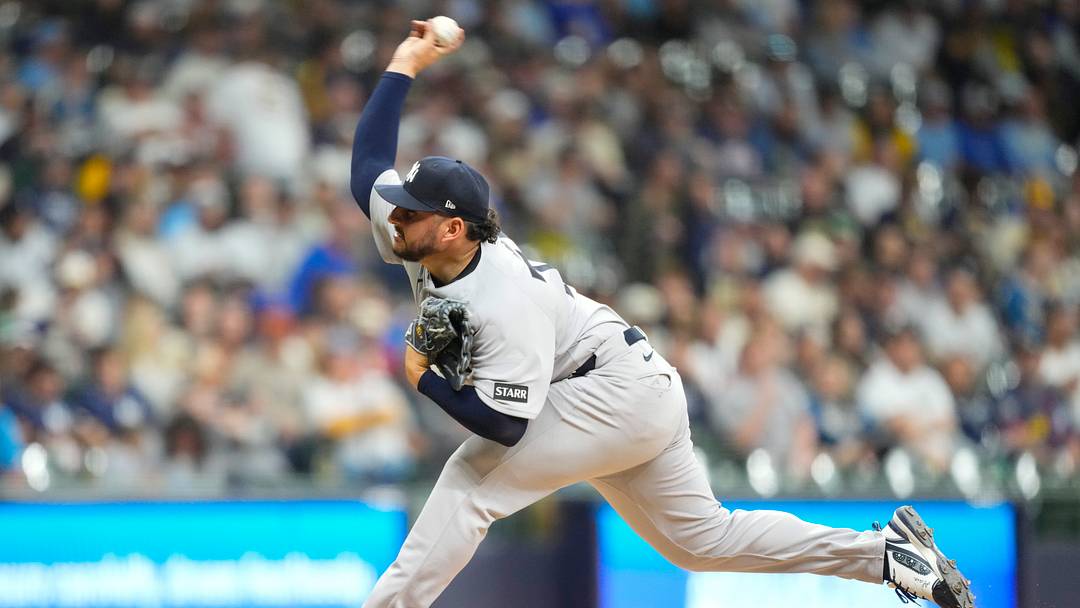 May 8, 2026; Milwaukee, Wisconsin, USA;  New York Yankees pitcher Kervin Castro (74) throws a pitch during the eighth inning against the Milwaukee Brewers at American Family Field. Mandatory Credit: Jeff Hanisch-Imagn Images