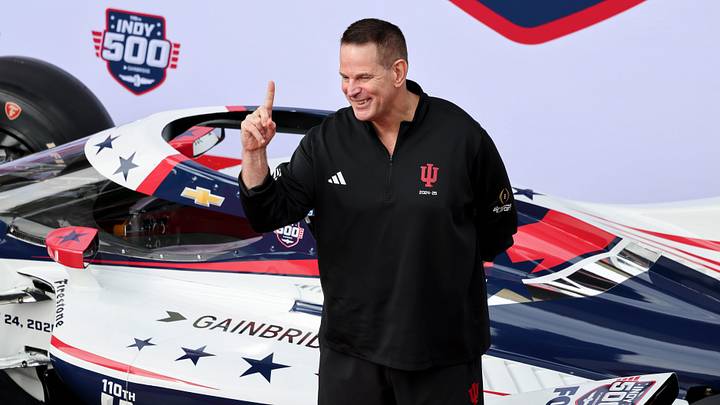 May 24, 2026; Indianapolis, Indiana, USA; Indiana University football head coach Curt Cignetti walks the red carpet Sunday, May 24, 2026, ahead of the 110th running of the Indianapolis 500 at Indianapolis Motor Speedway. Mandatory Credit: Peter Fanning-USA TODAY Network via Imagn Images