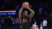 Mar 31, 2024; New York, New York, USA; New York Knicks forward Julius Randle (30) warms up before a game against the New York Knicks at Madison Square Garden. Mandatory Credit: John Jones-USA TODAY Sports