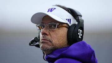 Nov 8, 2025; Madison, Wisconsin, USA;  Washington Huskies head coach Jedd Fisch looks on during the first quarter against the Wisconsin Badgers at Camp Randall Stadium. Mandatory Credit: Jeff Hanisch-Imagn Images