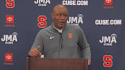 Oct 29, 2025; Syracuse, NY, USA; Syracuse Orange head coach Adrian Autry speaks to the media following SU's win over Pace at the JMA Wireless Dome.