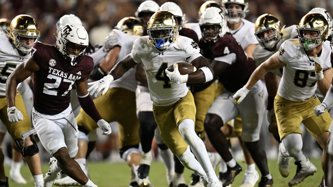 Runningback Jeremiyah Love scored the go-ahead touchdown late in the fourth quarter, giving Notre Dame the victory over Texas A&M